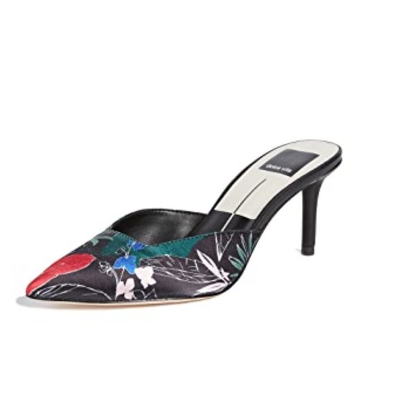 DOLCE VITA Black Floral Printed Satin Stiletto Heel Sandals - Picture 4 of 8